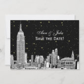 NYC Skyline 01 Etch DIY BG Kleur Save the Date Zwa (Voorkant)