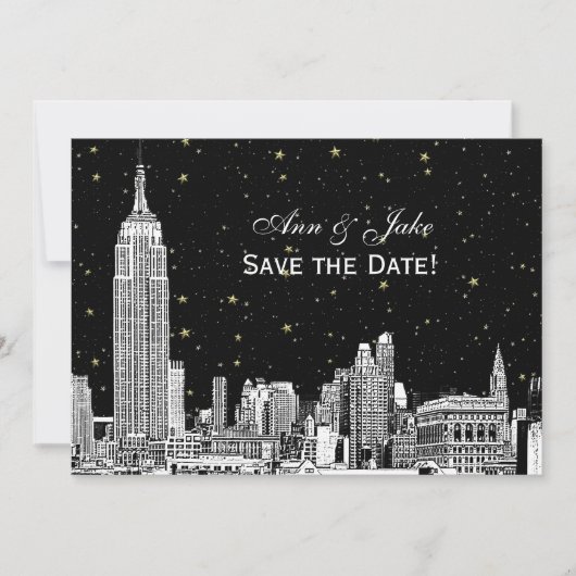 NYC Skyline 01 Etch DIY BG Kleur Save the Date Zwa (Voorkant)