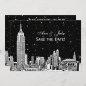 NYC Skyline 01 Etch DIY BG Kleur Save the Date Zwa (Voorkant / Achterkant)