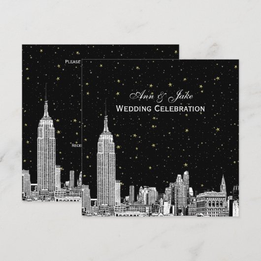 NYC Skyline 01 Etch Sterrenhemel DIY BG Kleur SQ B Kaart (Voorkant / Achterkant)