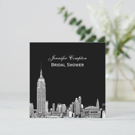 NYC Skyline 01 Etchd DIY BG Colour SQ Vrijgezellen Kaart (Staand voorkant)