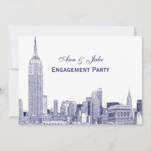 NYC Skyline 01 Etchd DIY BG Engagement Party Blue Kaart (Voorkant)
