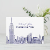 NYC Skyline 01 Etchd DIY BG Engagement Party Blue Kaart (Staand voorkant)