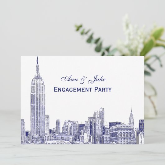 NYC Skyline 01 Etchd DIY BG Engagement Party Blue Kaart (Staand voorkant)