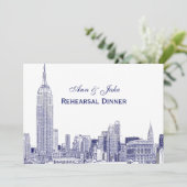 NYC Skyline 01 Etchd DIY BG Rehearsal Dinner Blue Kaart (Staand voorkant)