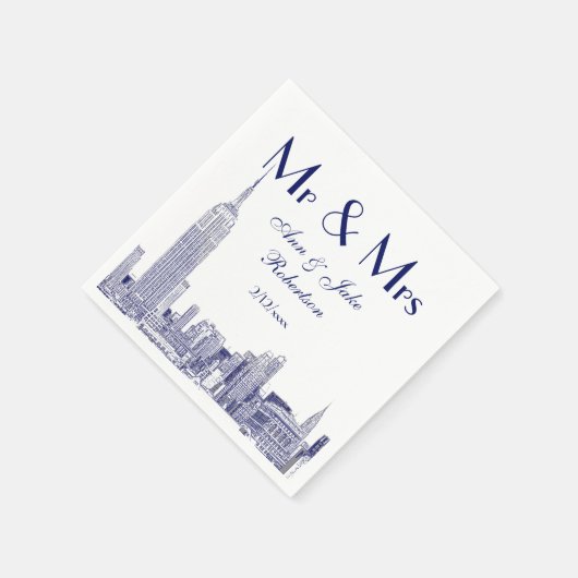 NYC Skyline 01 Etchd DIY BG Wedding Mr. Blue Servet (Hoek)