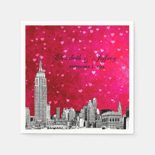 NYC Skyline 01 Etchd Hot Pink Red Hrt Servetten