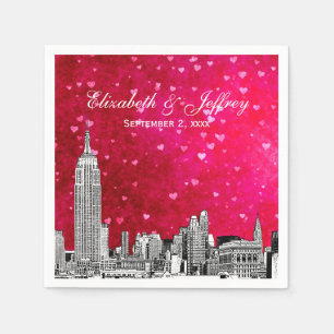 NYC Skyline 01 Etchd Hot Pink Red Hrt Servetten