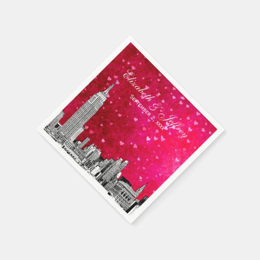 NYC Skyline 01 Etchd Hot Pink Red Hrt Servetten (Hoek)