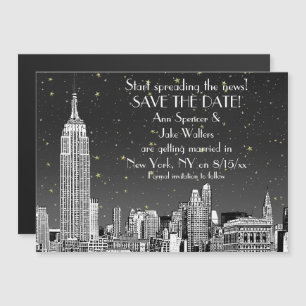 NYC Skyline 01 Etched Black Starry Save the Date Magnetische Uitnodiging