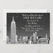 NYC Skyline 01 Etched Black Starry Save the Date Magnetische Uitnodiging (Voorkant)