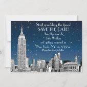 NYC Skyline 01 Etched Blue Starry Save the Date Magnetische Uitnodiging (Voorkant)