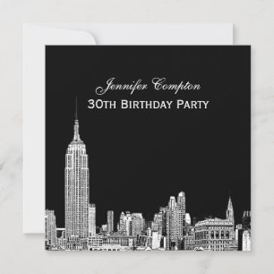 NYC Skyline 01 Etched DIY BG Color SQ Birthday Pty Kaart