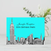 NYC Skyline 01 Etched DIY BG Colour Birthday Party Kaart (Staand voorkant)