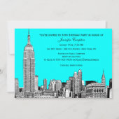 NYC Skyline 01 Etched DIY BG Colour Birthday Party Kaart (Achterkant)