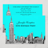 NYC Skyline 01 Etched DIY BG Colour Birthday Party Kaart (Voorkant / Achterkant)