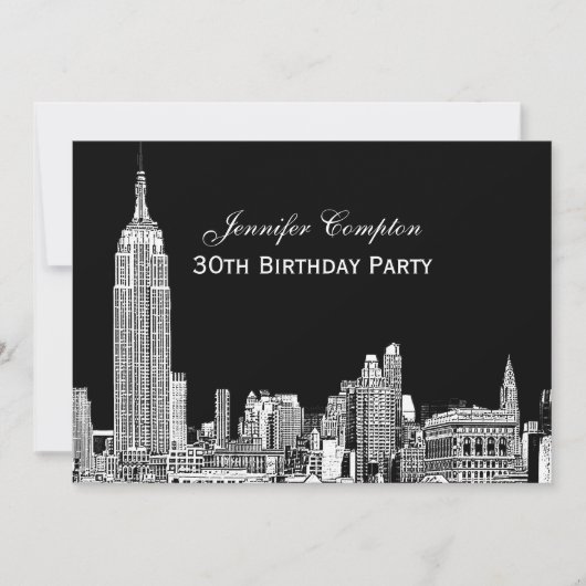 NYC Skyline 01 Etched DIY BG Colour Birthday Party Kaart (Voorkant)