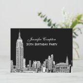 NYC Skyline 01 Etched DIY BG Colour Birthday Party Kaart (Staand voorkant)
