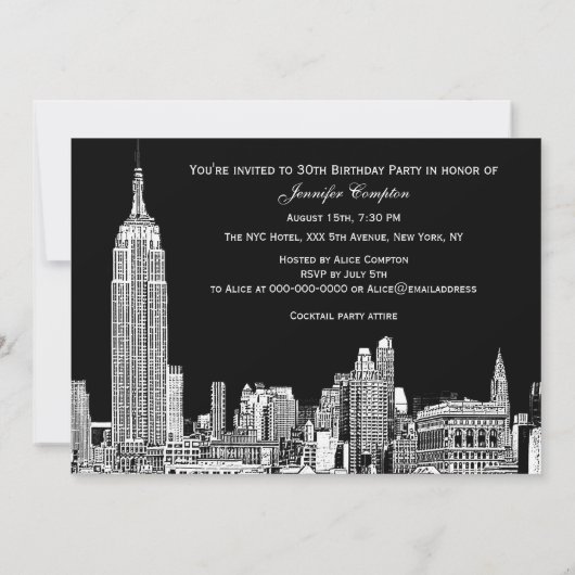NYC Skyline 01 Etched DIY BG Colour Birthday Party Kaart (Achterkant)