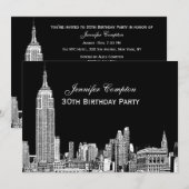 NYC Skyline 01 Etched DIY BG Colour Birthday Party Kaart (Voorkant / Achterkant)
