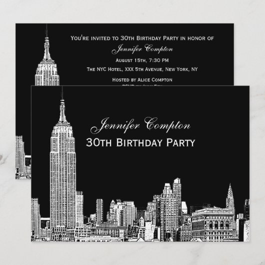 NYC Skyline 01 Etched DIY BG Colour Birthday Party Kaart (Voorkant / Achterkant)