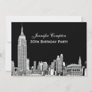 NYC Skyline 01 Etched DIY BG Colour Birthday Party Kaart