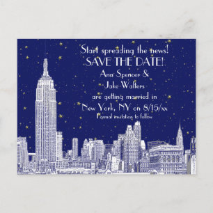 NYC Skyline 01 Etched DIY BG Starry Save the Date Aankondigingskaart