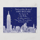 NYC Skyline 01 Etched DIY BG Starry Save the Date Aankondigingskaart (Voorkant)