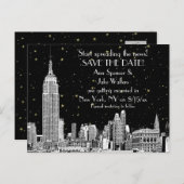 NYC Skyline 01 Etched DIY BG Starry Save the Date Aankondigingskaart (Voorkant / Achterkant)