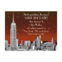 NYC Skyline 01 Etched Red Starry Save the Date