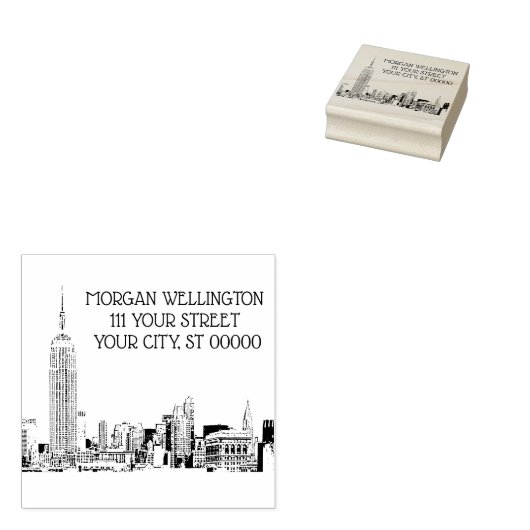 NYC Skyline 01 Etched Rubber Stamp Rubberstempel (Gestempeld)