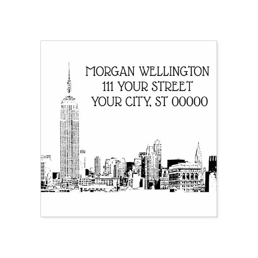 NYC Skyline 01 Etched Rubber Stamp Rubberstempel (Afrduk)