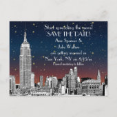 NYC Skyline 01 Etched Sunset Starry Bewaar de datu Aankondigingskaart (Voorkant)