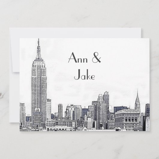 NYC Skyline 01 Etched Wedding Invite 2 Kaart (Voorkant)