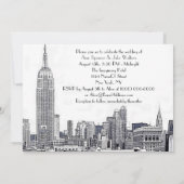 NYC Skyline 01 Etched Wedding Invite 2 Kaart (Achterkant)