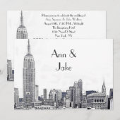 NYC Skyline 01 Etched Wedding Invite 2 Kaart (Voorkant / Achterkant)