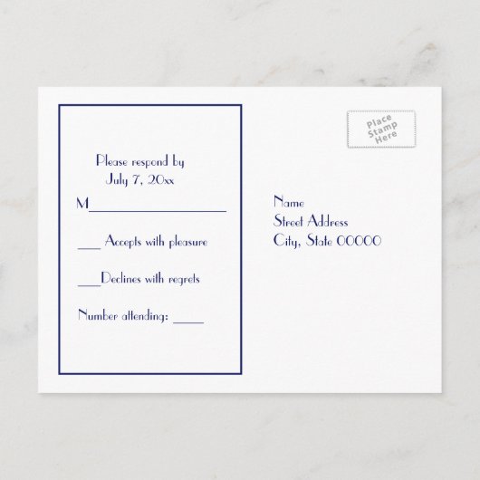 NYC Skyline 01 Etched White RSVP 1Blue Uitnodiging Briefkaart (Achterkant)