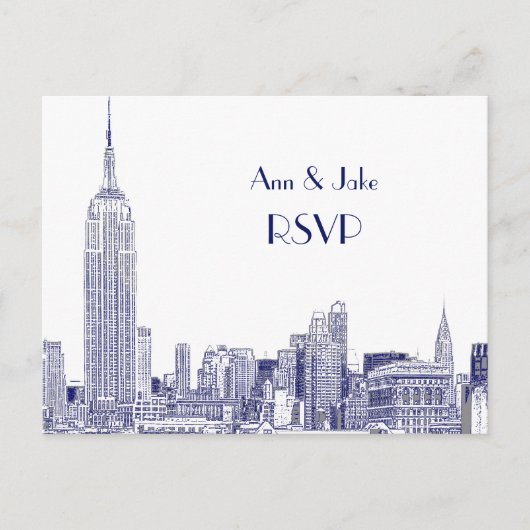 NYC Skyline 01 Etched White RSVP 1Blue Uitnodiging Briefkaart (Voorkant)