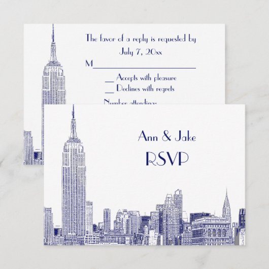 NYC Skyline 01 Etched White RSVP #2 Blue (Voorkant / Achterkant)