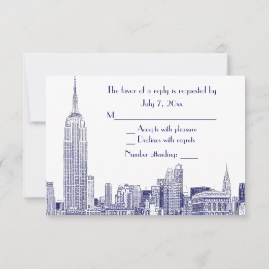 NYC Skyline 01 Etched White RSVP #2 Blue Kaartje (Achterkant)