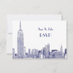 NYC Skyline 01 Etched White RSVP #2 Blue Kaartje