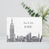 NYC Skyline 01 Etched White RSVP #2 Kaartje (Staand voorkant)