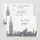 NYC Skyline 01 Etched White RSVP #2 Kaartje (Voorkant / Achterkant)