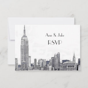NYC Skyline 01 Etched White RSVP #2 Kaartje