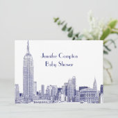 NYC Skyline 01 Etched Wht Baby shower Blue Kaart (Staand voorkant)