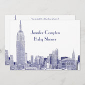 NYC Skyline 01 Etched Wht Baby shower Blue Kaart (Voorkant / Achterkant)