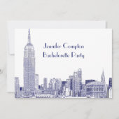 NYC Skyline 01 Etched Wht Bachelorette Party Blue Kaart (Voorkant)