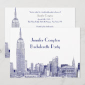 NYC Skyline 01 Etched Wht Bachelorette Party Blue Kaart (Voorkant / Achterkant)