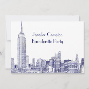 NYC Skyline 01 Etched Wht Bachelorette Party Blue Kaart
