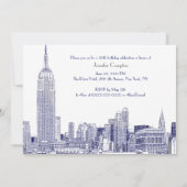 NYC Skyline 01 Etched Wht Birthday Party Blue Kaart (Achterkant)